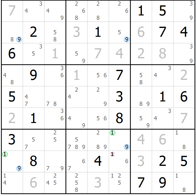 Position des candidats pour la solution de la Gr 4 page 7 du magazine de sudoku Suprême n° 033