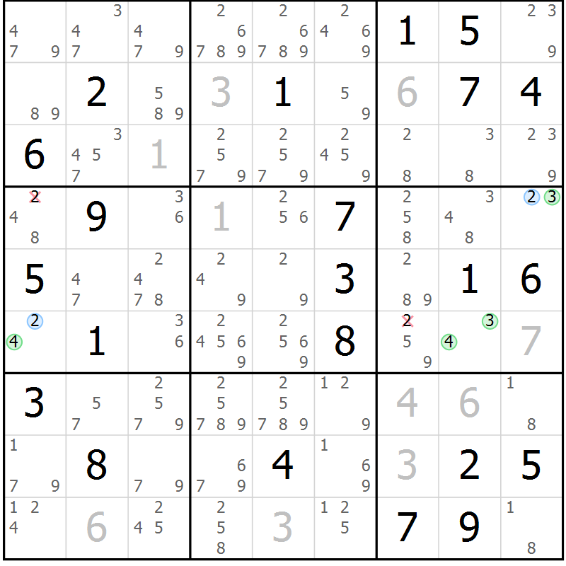 Position des candidats pour la solution de la Gr 4 page 7 du magazine de sudoku Suprême n° 033