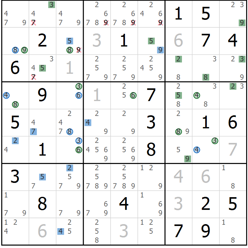 Position des candidats pour la solution de la Gr 4 page 7 du magazine de sudoku Suprême n° 033