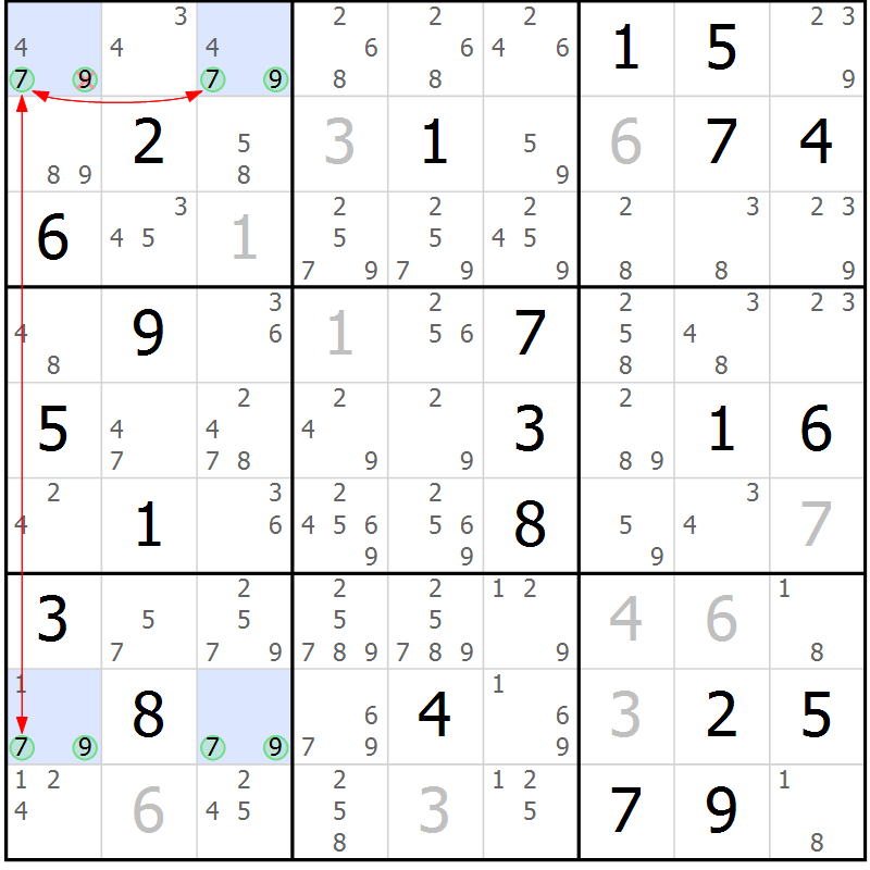 Position des candidats pour la solution de la Gr 4 page 7 du magazine de sudoku Suprême n° 033