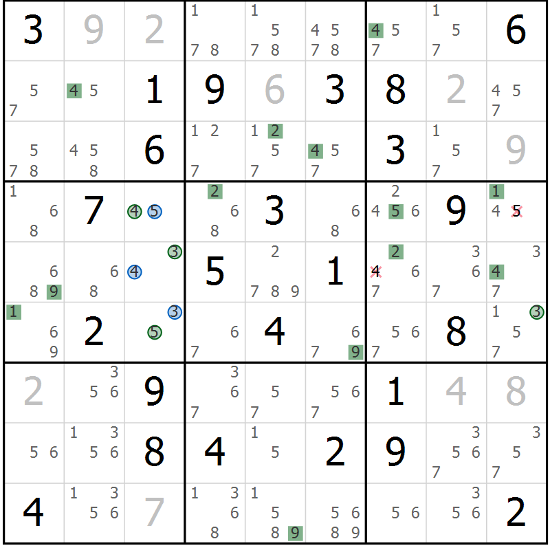 Position des candidats pour la solution de la Gr 40 page 43 du magazine de sudoku Suprême n° 033