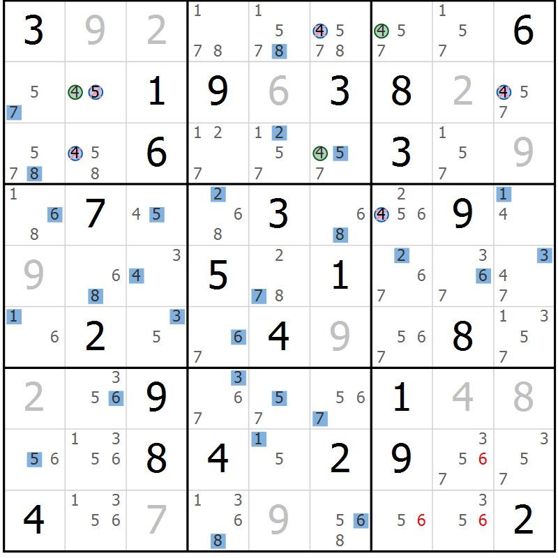 Position des candidats pour la solution de la Gr 40 page 43 du magazine de sudoku Suprême n° 033