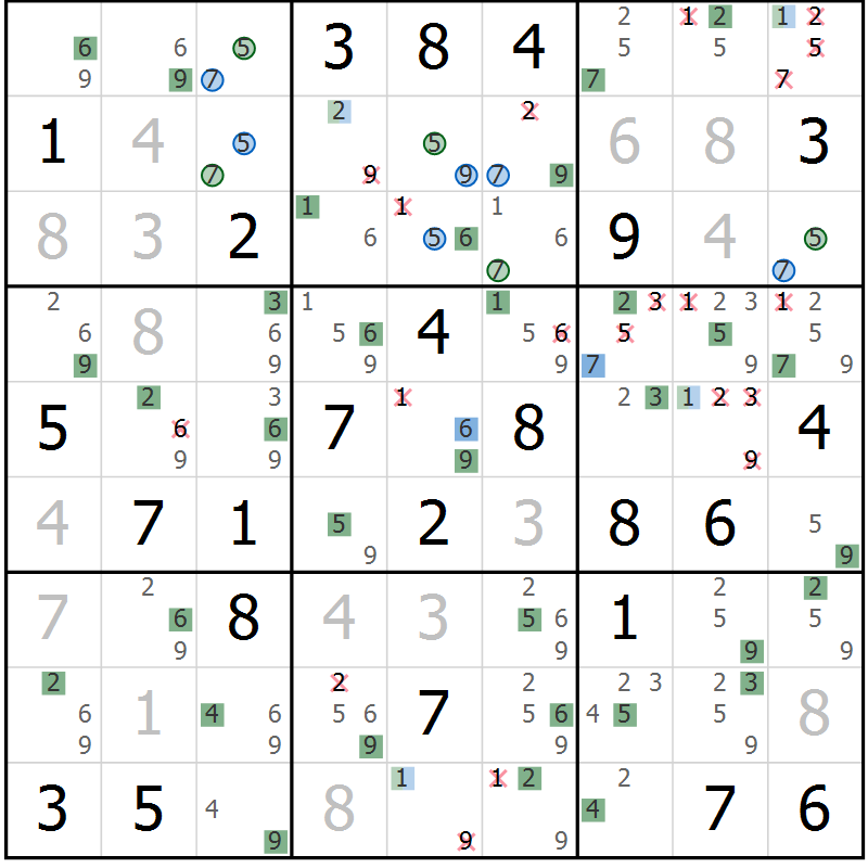 Position des candidats pour la solution de la Gr 41 page 44 du magazine de sudoku Suprême n° 033