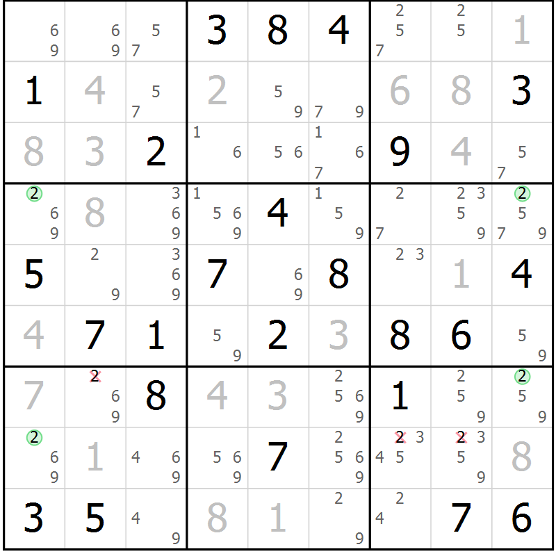 Position des candidats pour la solution de la Gr 41 page 44 du magazine de sudoku Suprême n° 033