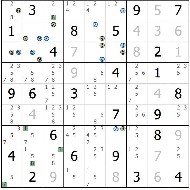 Position des candidats pour la solution de la Gr 42 page 45 du magazine de sudoku Suprême n° 033