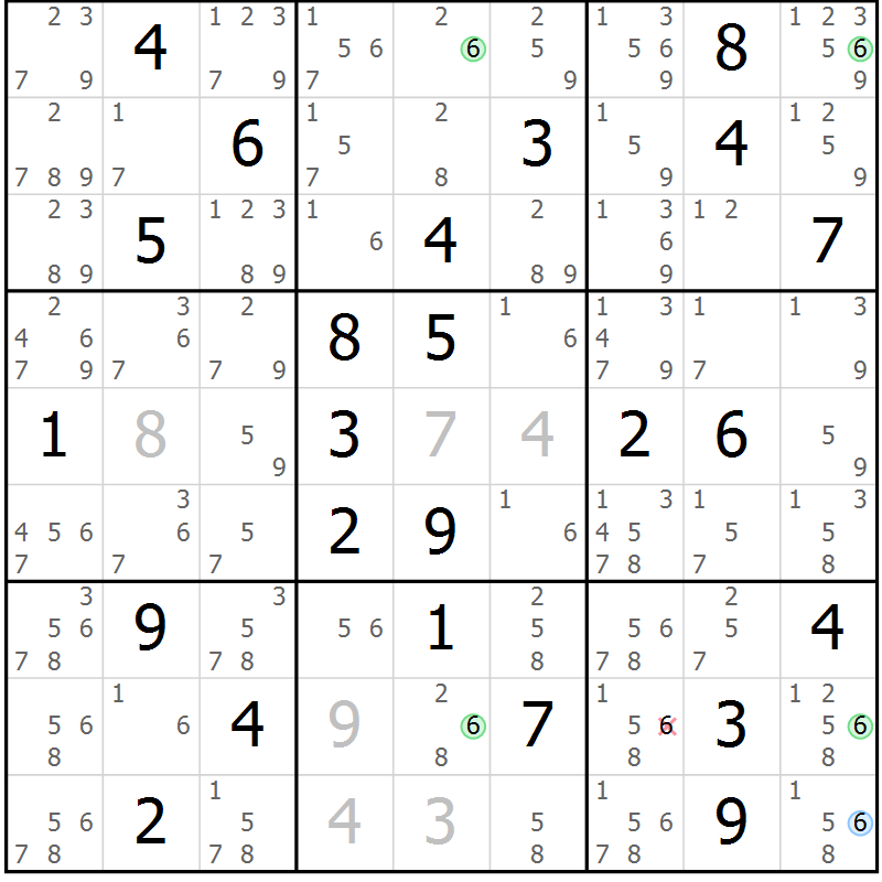 Position des candidats pour la solution de la Gr 43 page 46 du magazine de sudoku Suprême n° 033