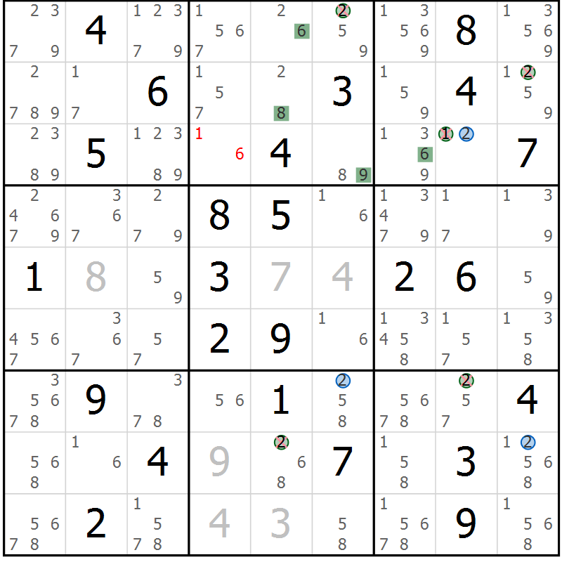 Position des candidats pour la solution de la Gr 43 page 46 du magazine de sudoku Suprême n° 033