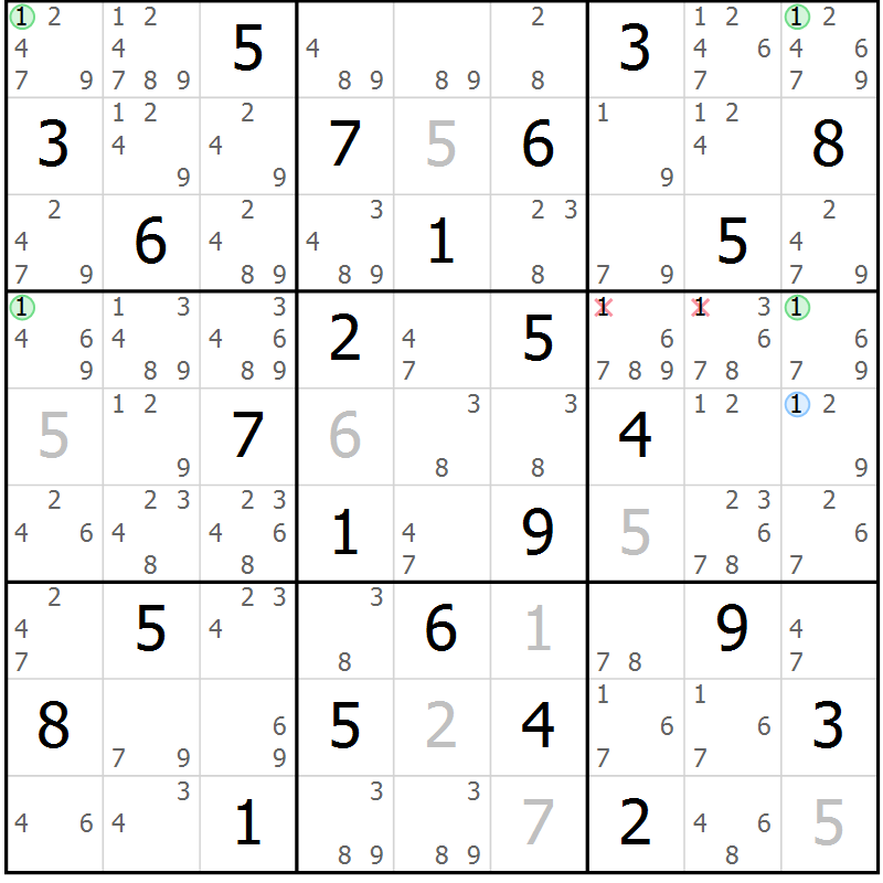 Position des candidats pour la solution de la Gr 44 page 47 du magazine de sudoku Suprême n° 033