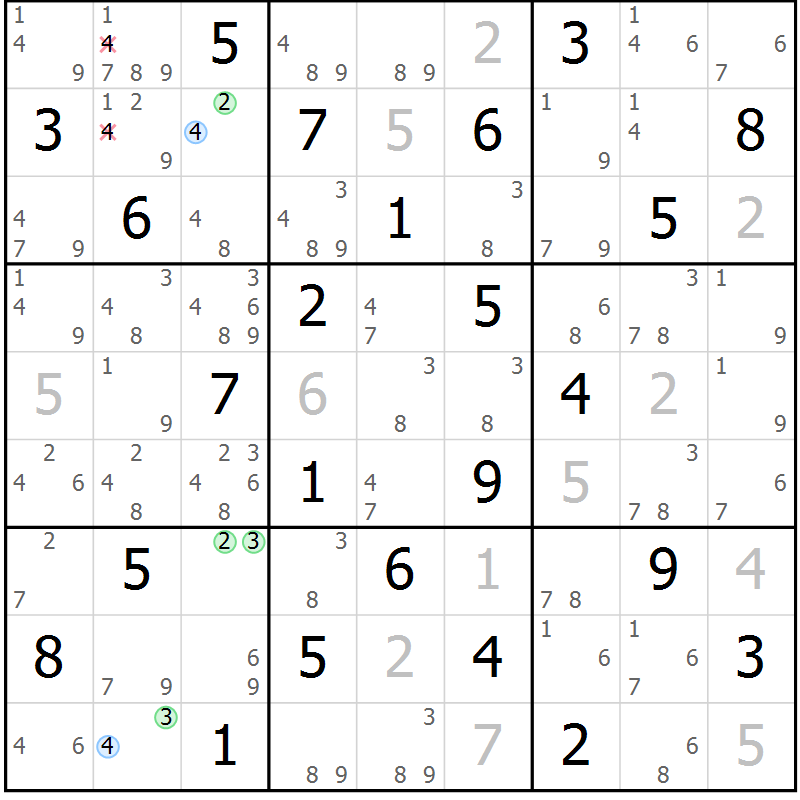 Position des candidats pour la solution de la Gr 44 page 47 du magazine de sudoku Suprême n° 033