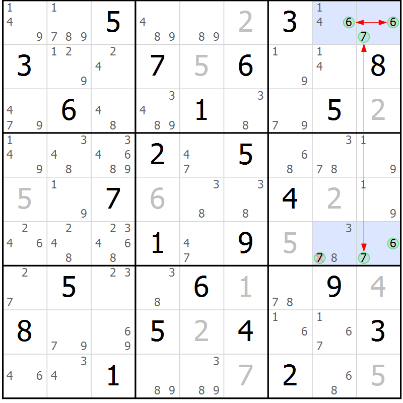 Position des candidats pour la solution de la Gr 44 page 47 du magazine de sudoku Suprême n° 033
