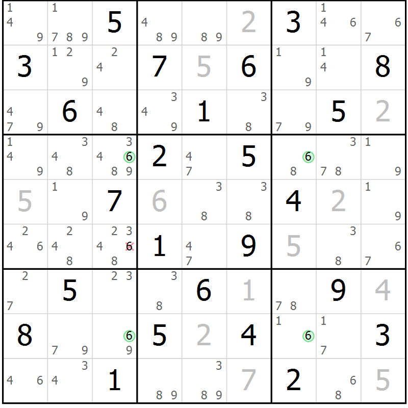 Position des candidats pour la solution de la Gr 44 page 47 du magazine de sudoku Suprême n° 033