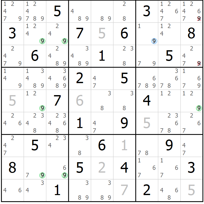 Position des candidats pour la solution de la Gr 44 page 47 du magazine de sudoku Suprême n° 033