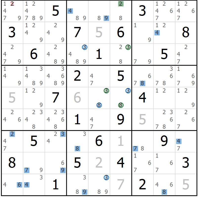 Position des candidats pour la solution de la Gr 44 page 47 du magazine de sudoku Suprême n° 033