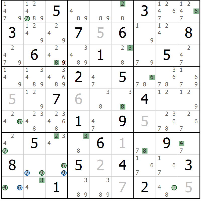Position des candidats pour la solution de la Gr 44 page 47 du magazine de sudoku Suprême n° 033