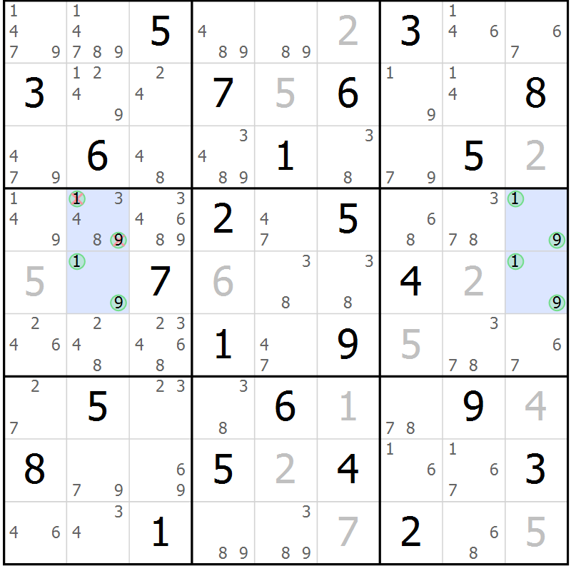 Position des candidats pour la solution de la Gr 44 page 47 du magazine de sudoku Suprême n° 033