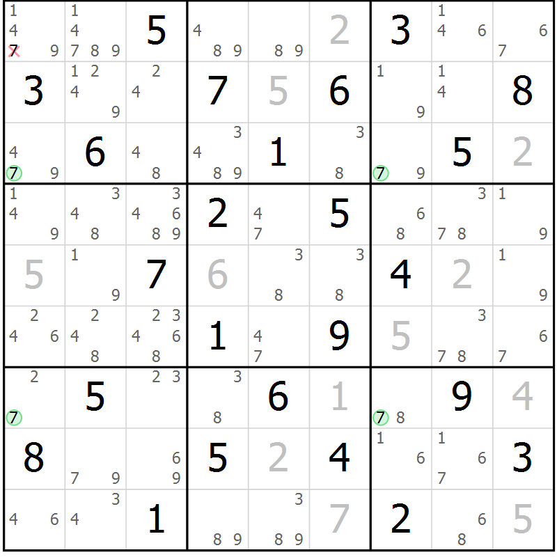 Position des candidats pour la solution de la Gr 44 page 47 du magazine de sudoku Suprême n° 033