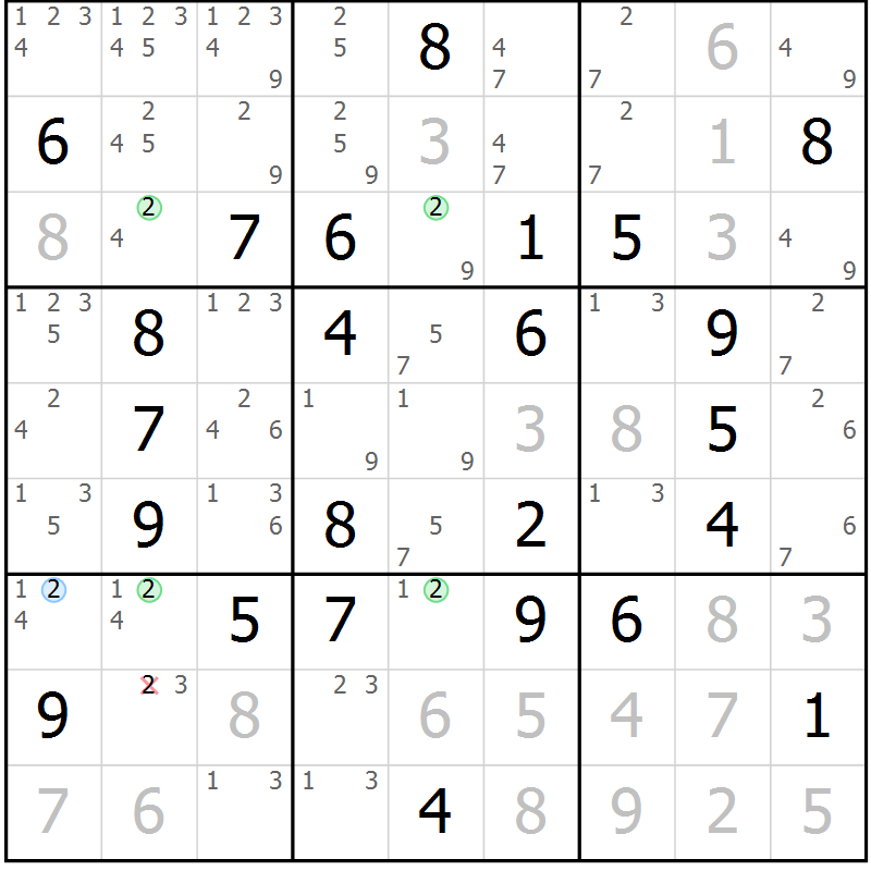 Position des candidats pour la solution de la Gr 45 page 48 du magazine de sudoku Suprême n° 033
