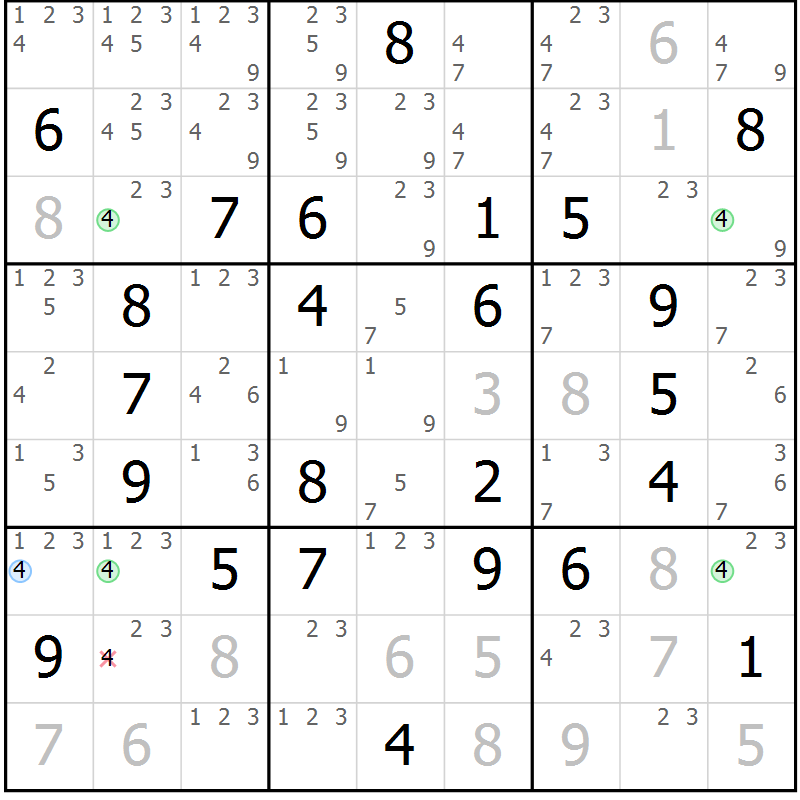 Position des candidats pour la solution de la Gr 45 page 48 du magazine de sudoku Suprême n° 033