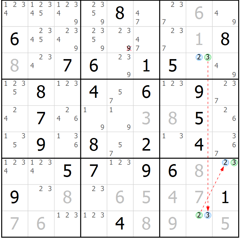 Position des candidats pour la solution de la Gr 45 page 48 du magazine de sudoku Suprême n° 033
