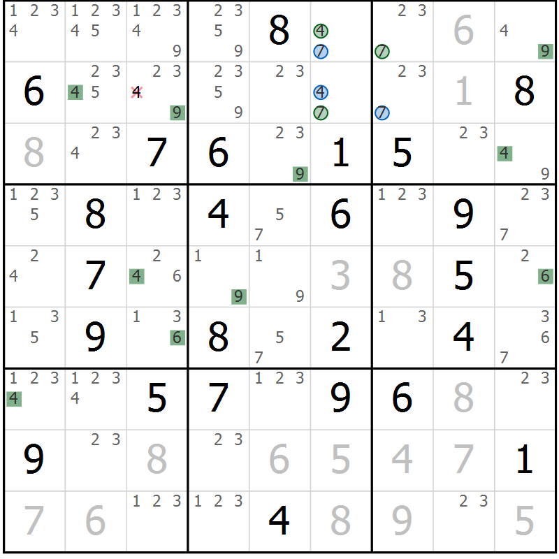 Position des candidats pour la solution de la Gr 45 page 48 du magazine de sudoku Suprême n° 033