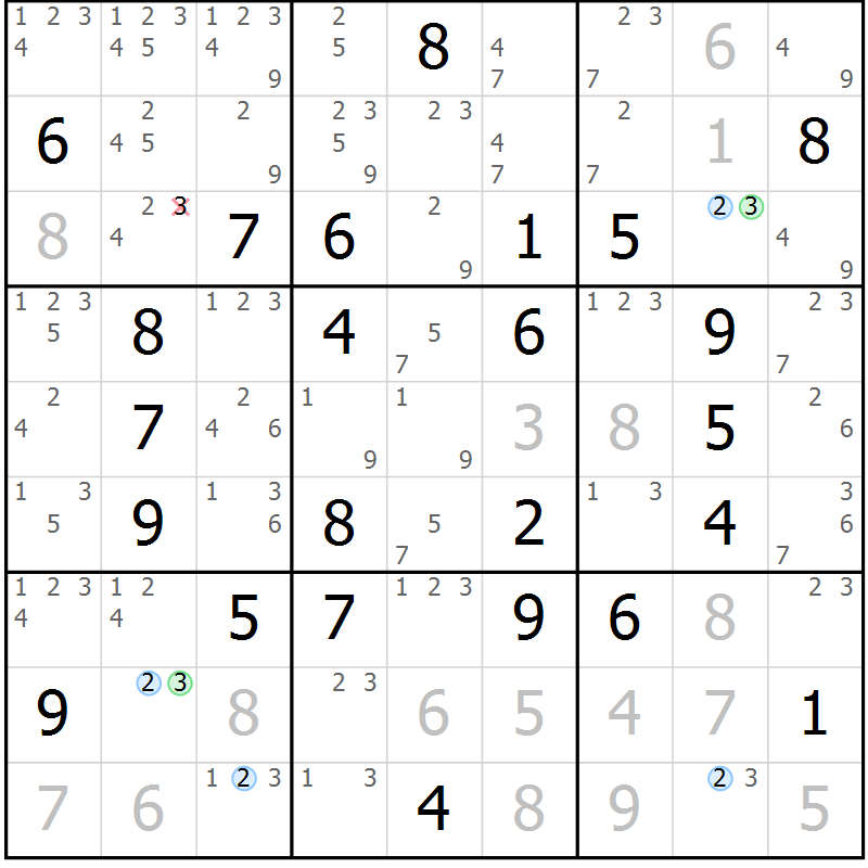 Position des candidats pour la solution de la Gr 45 page 48 du magazine de sudoku Suprême n° 033
