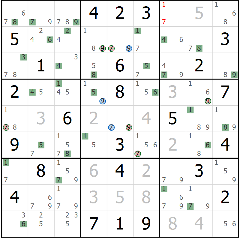 Position des candidats pour la solution de la Gr 46 page 49 du magazine de sudoku Suprême n° 033