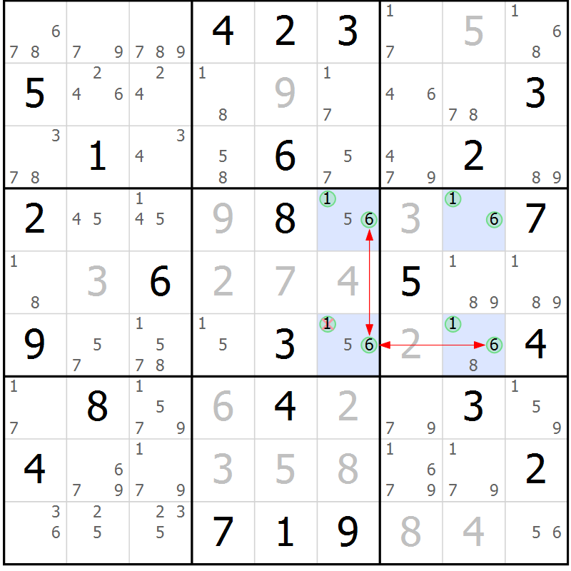 Position des candidats pour la solution de la Gr 46 page 49 du magazine de sudoku Suprême n° 033