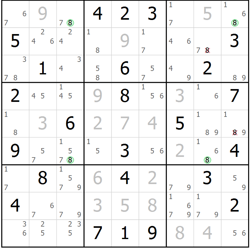 Position des candidats pour la solution de la Gr 46 page 49 du magazine de sudoku Suprême n° 033