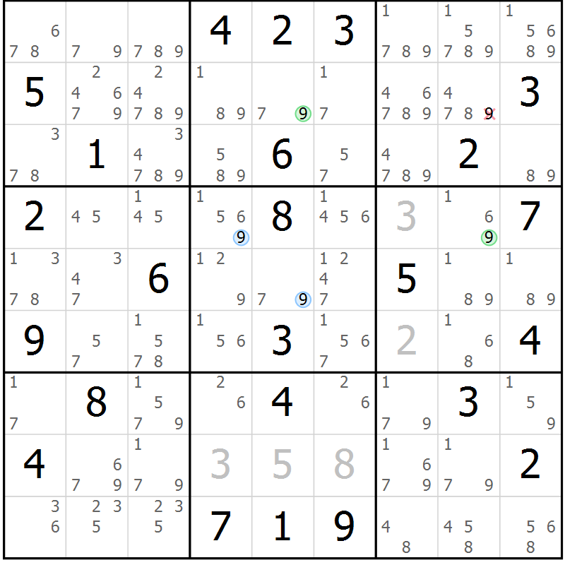 Position des candidats pour la solution de la Gr 46 page 49 du magazine de sudoku Suprême n° 033