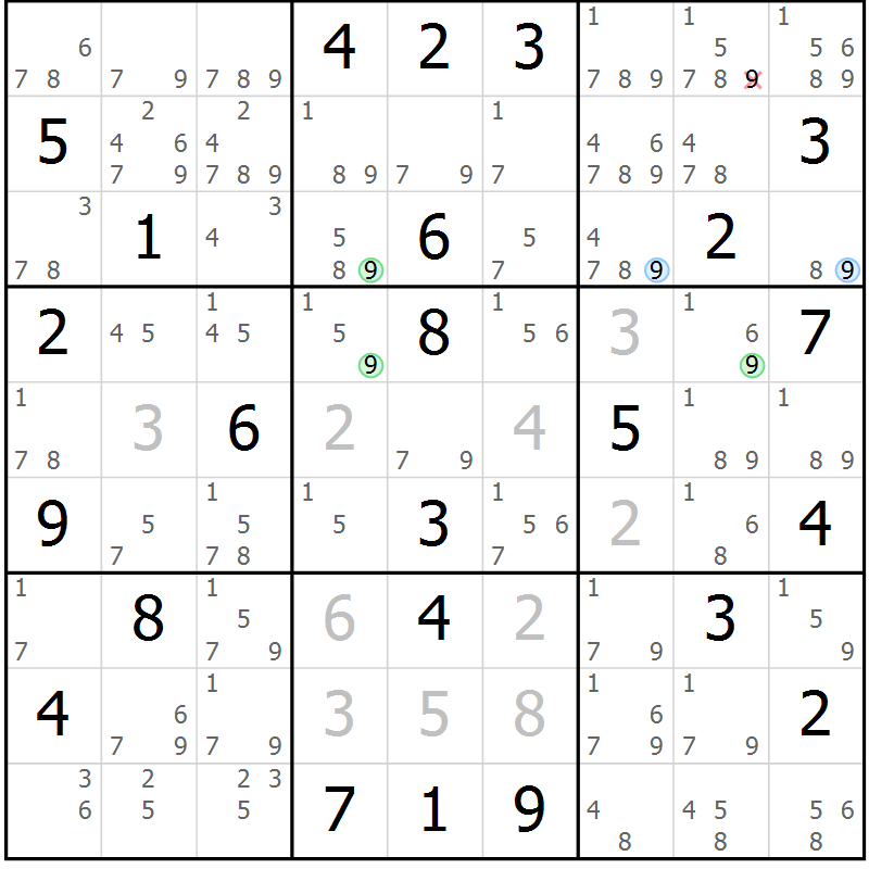 Position des candidats pour la solution de la Gr 46 page 49 du magazine de sudoku Suprême n° 033