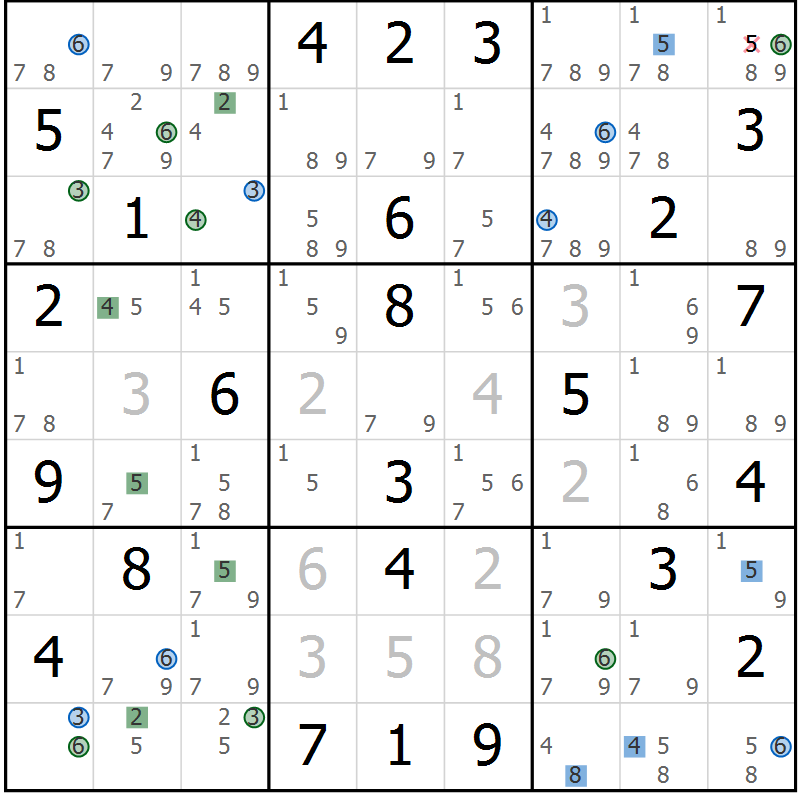 Position des candidats pour la solution de la Gr 46 page 49 du magazine de sudoku Suprême n° 033