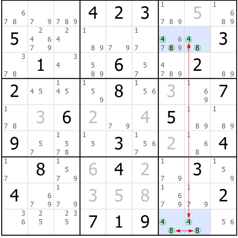 Position des candidats pour la solution de la Gr 46 page 49 du magazine de sudoku Suprême n° 033