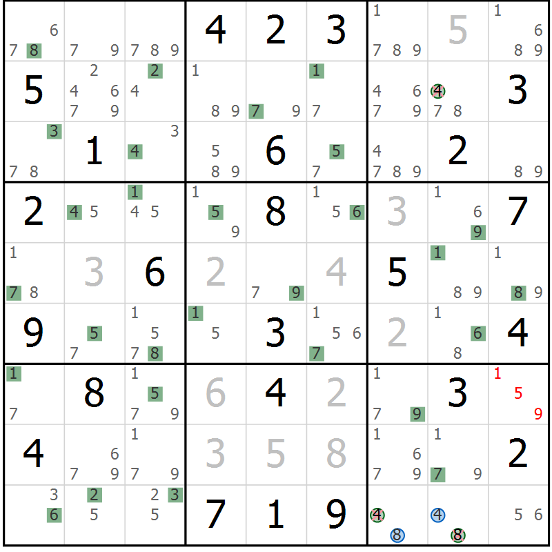 Position des candidats pour la solution de la Gr 46 page 49 du magazine de sudoku Suprême n° 033
