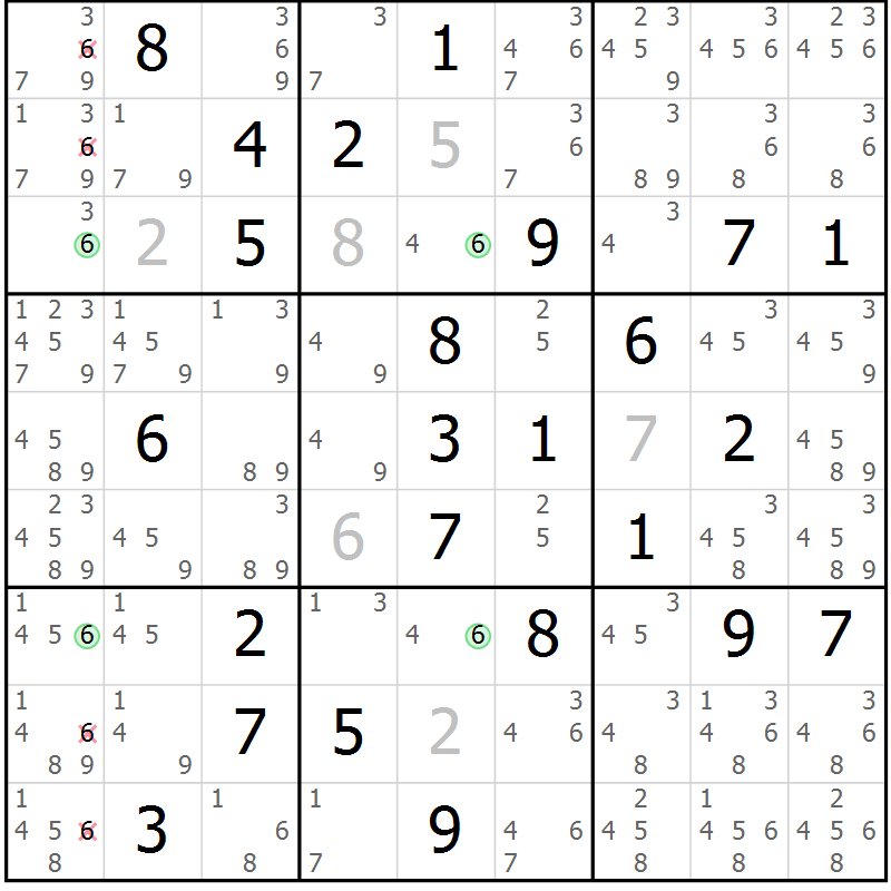 Position des candidats pour la solution de la Gr 47 page 50 du magazine de sudoku Suprême n° 033