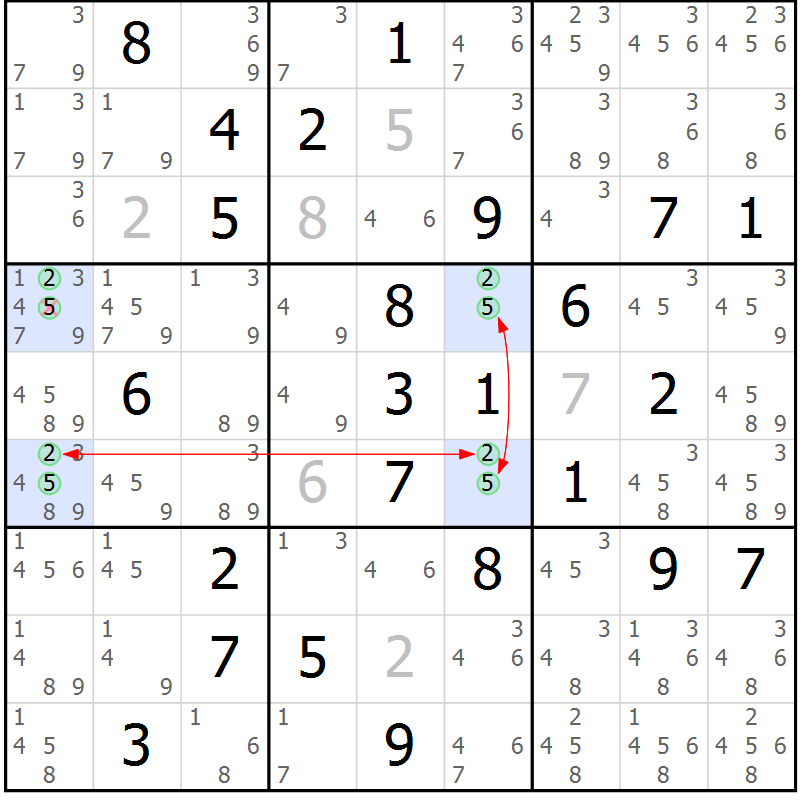 Position des candidats pour la solution de la Gr 47 page 50 du magazine de sudoku Suprême n° 033