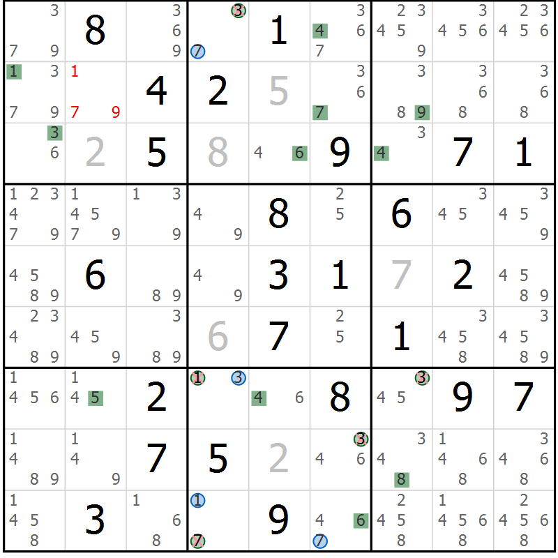 Position des candidats pour la solution de la Gr 47 page 50 du magazine de sudoku Suprême n° 033