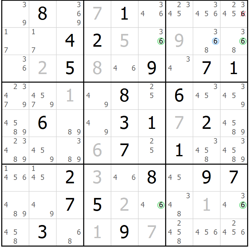 Position des candidats pour la solution de la Gr 47 page 50 du magazine de sudoku Suprême n° 033