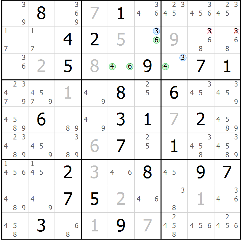 Position des candidats pour la solution de la Gr 47 page 50 du magazine de sudoku Suprême n° 033