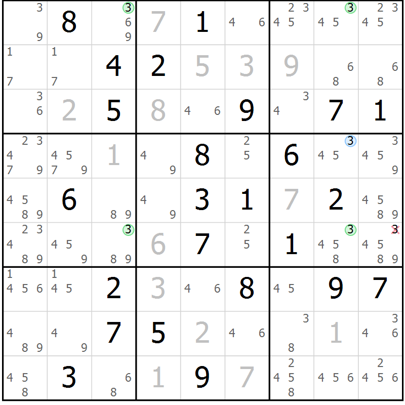 Position des candidats pour la solution de la Gr 47 page 50 du magazine de sudoku Suprême n° 033