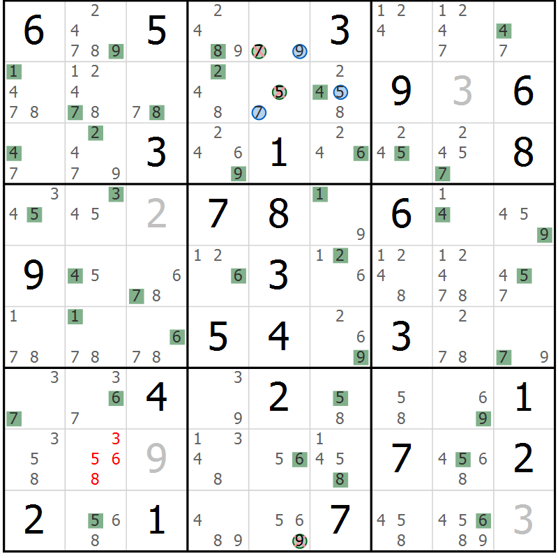 Position des candidats pour la solution de la Gr 48 page 51 du magazine de sudoku Suprême n° 033