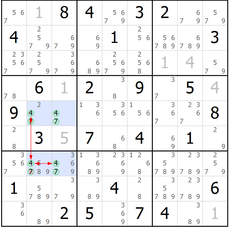 Position des candidats pour la solution de la Gr 49 page 52 du magazine de sudoku Suprême n° 033