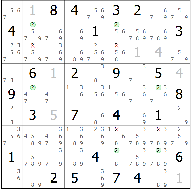 Position des candidats pour la solution de la Gr 49 page 52 du magazine de sudoku Suprême n° 033