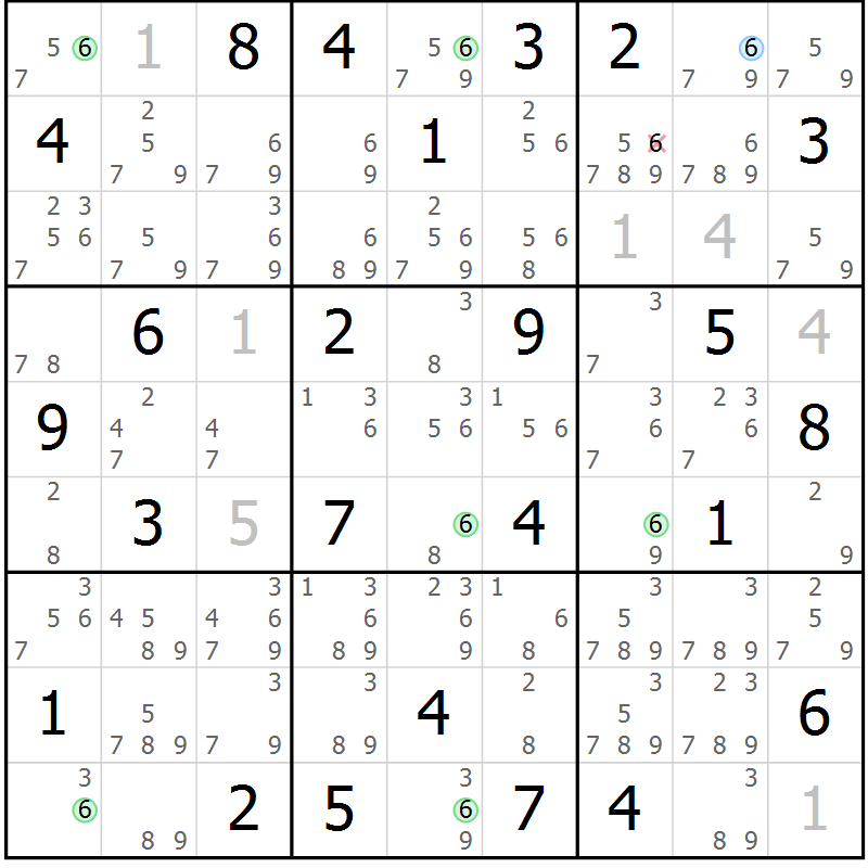Position des candidats pour la solution de la Gr 49 page 52 du magazine de sudoku Suprême n° 033