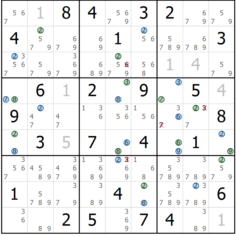 Position des candidats pour la solution de la Gr 49 page 52 du magazine de sudoku Suprême n° 033