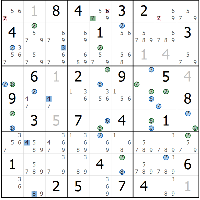 Position des candidats pour la solution de la Gr 49 page 52 du magazine de sudoku Suprême n° 033