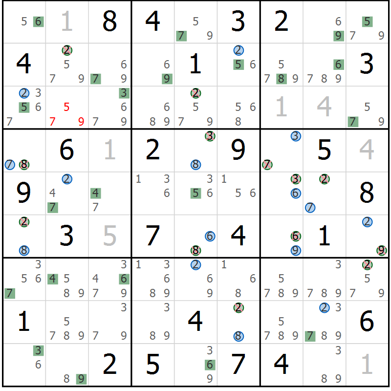 Position des candidats pour la solution de la Gr 49 page 52 du magazine de sudoku Suprême n° 033