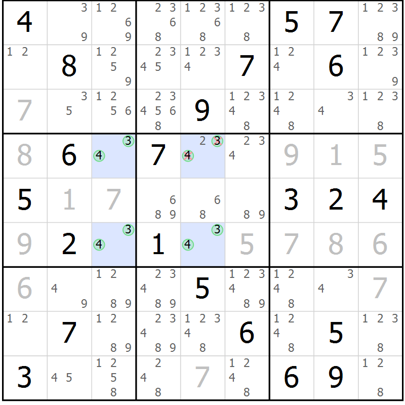 Position des candidats pour la solution de la Gr 5 page 8 du magazine de sudoku Suprême n° 033