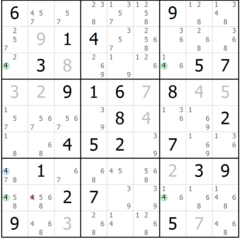 Position des candidats pour la solution de la Gr 50 page 53 du magazine de sudoku Suprême n° 033