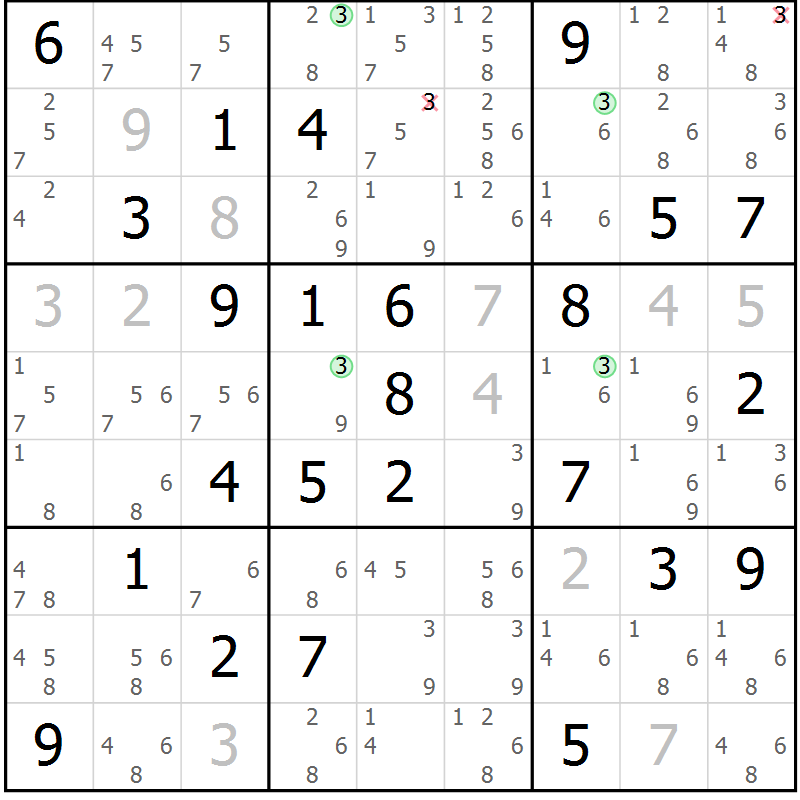 Position des candidats pour la solution de la Gr 50 page 53 du magazine de sudoku Suprême n° 033