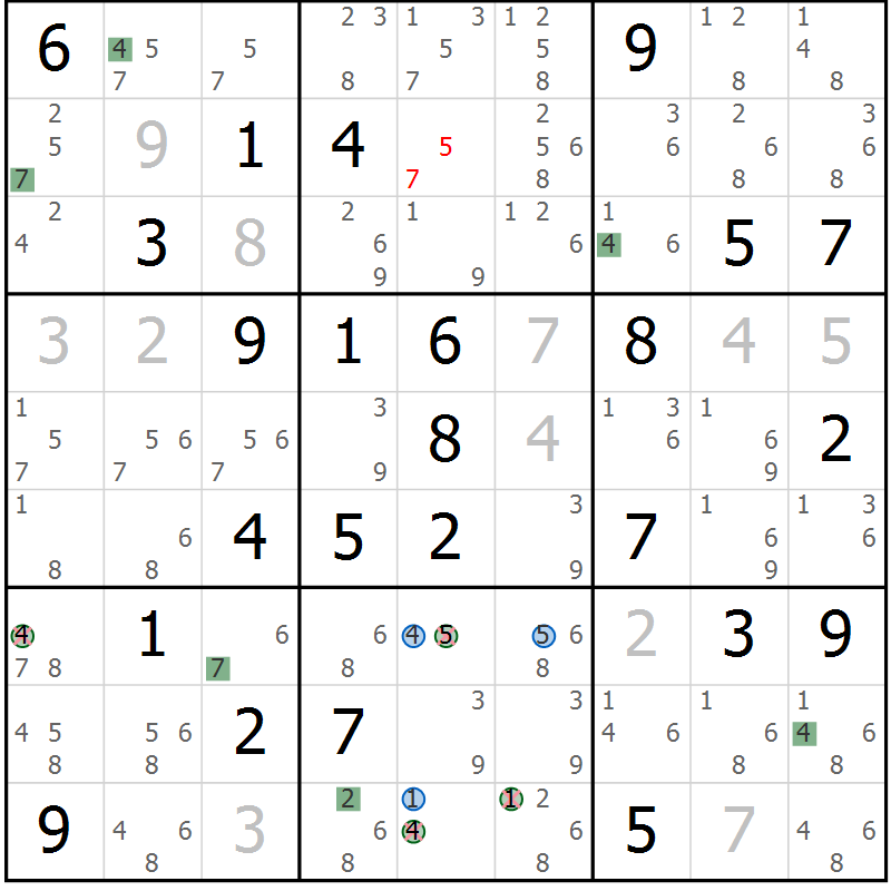 Position des candidats pour la solution de la Gr 50 page 53 du magazine de sudoku Suprême n° 033